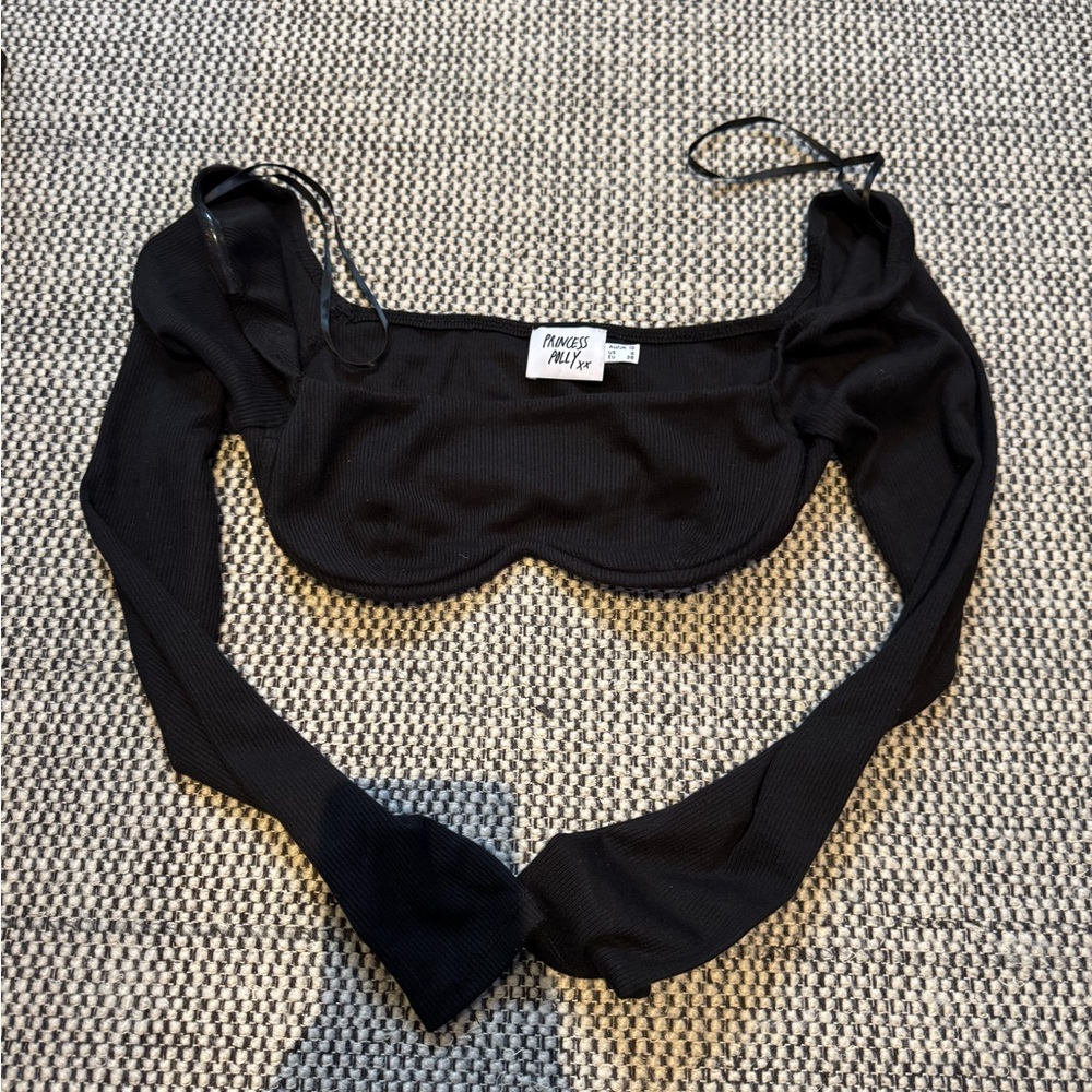 Princess Polly Black Crop Top with Sweetheart Neckline